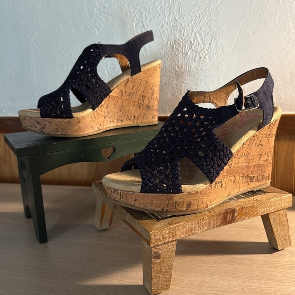 JellyPop Navy Macrame Cork Platform Wedges - Picture 8 of 9